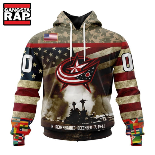 NHL Columbus Blue Jackets Specialized Unisex Kits Remember Pearl Harbor Hoodie, T Shirt