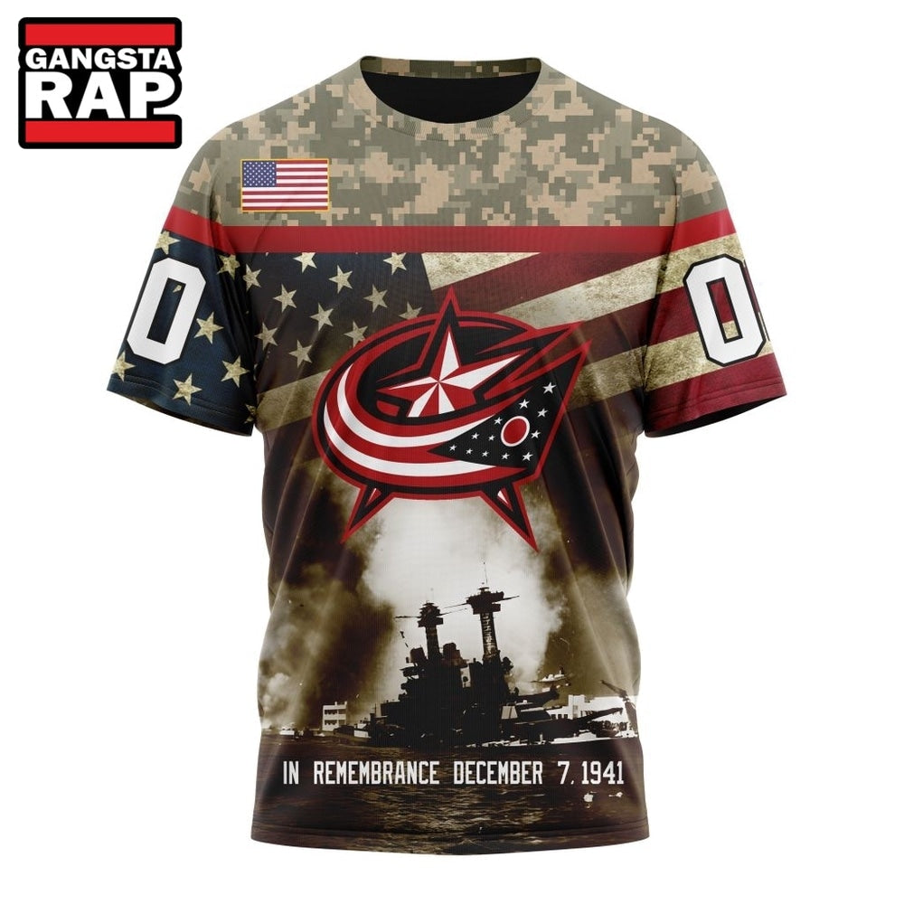 NHL Columbus Blue Jackets Specialized Unisex Kits Remember Pearl Harbor Hoodie, T Shirt