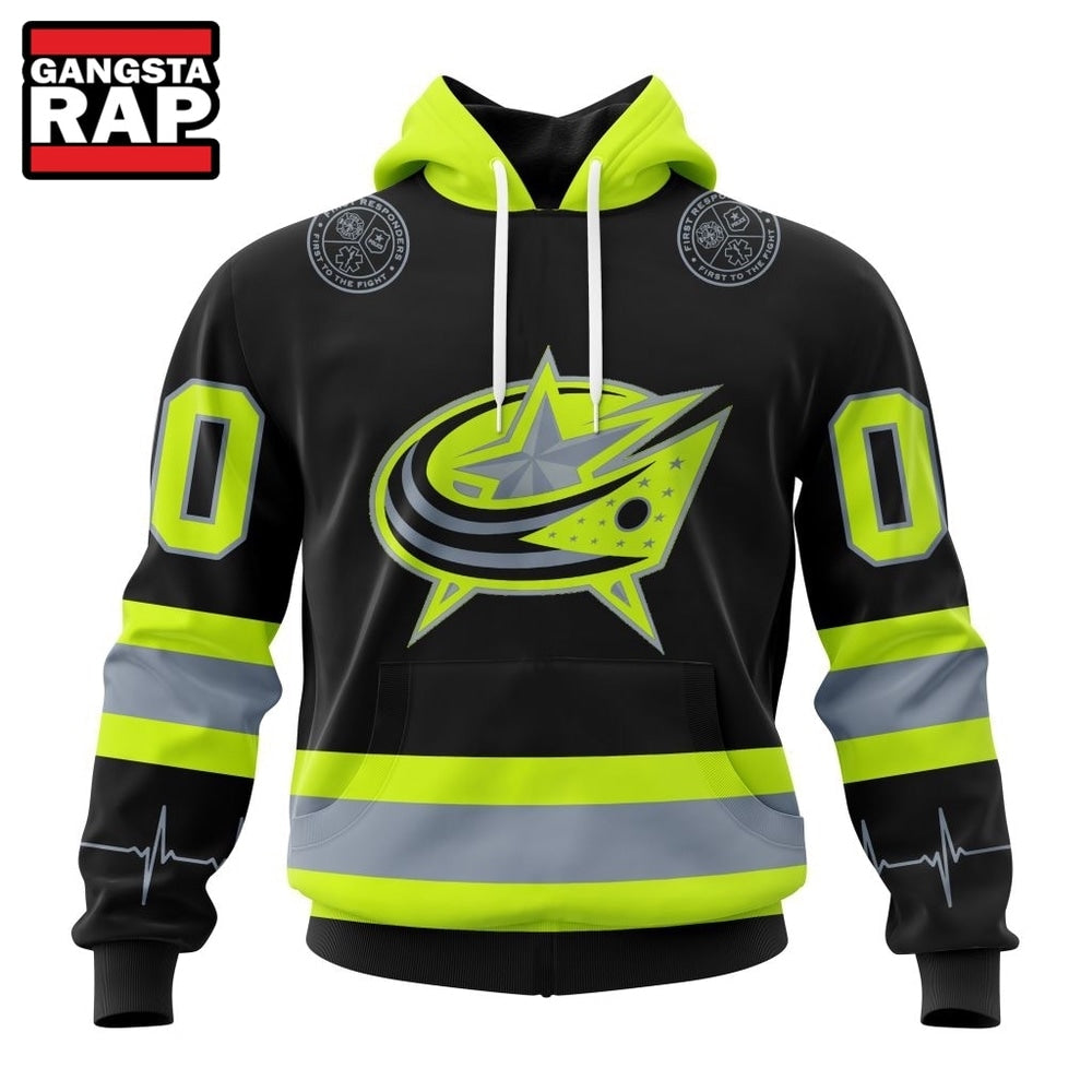 NHL Columbus Blue Jackets Specialized With FireFighter Uniforms Color Hoodie, T Shirt