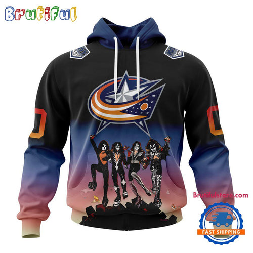 NHL Columbus Blue Jackets X KISS Band Special Hockey Team Music Design Unisex Hoodie