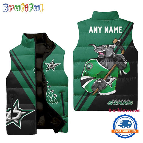 NHL Dallas Stars Custom Name Sleeveless Puffer Jacket, Hockey Team Jacket Fans Gifts