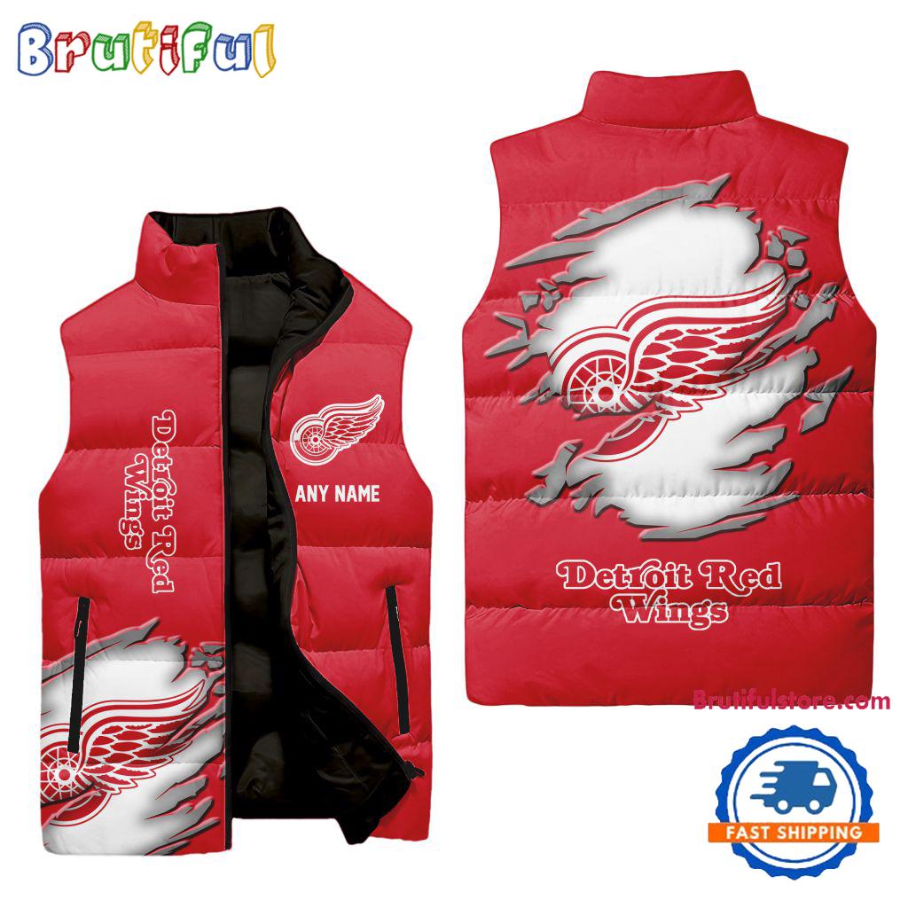 NHL Detroit Red Wings Personalized Hockey Logo Team Sleeveless Puffer Jacket