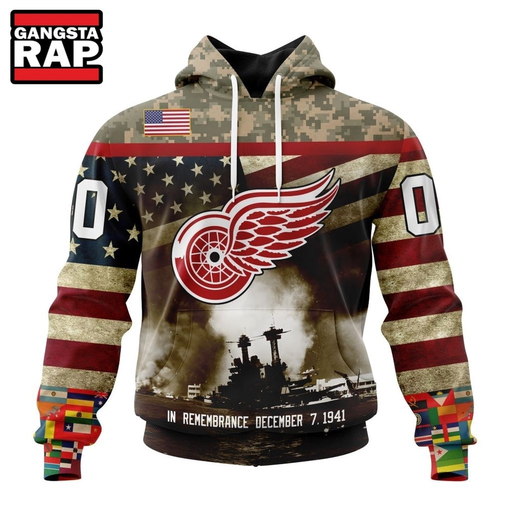 NHL Detroit Red Wings Specialized Unisex Kits Remember Pearl Harbor Hoodie, T Shirt