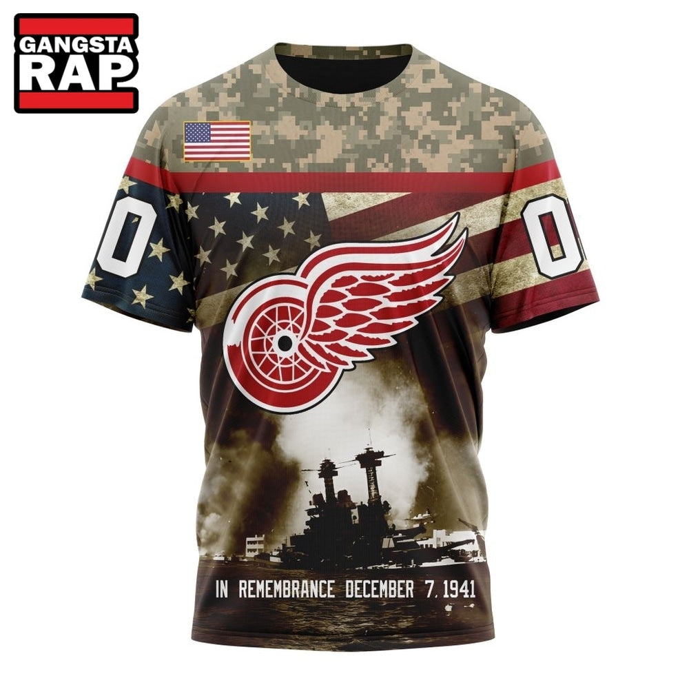 NHL Detroit Red Wings Specialized Unisex Kits Remember Pearl Harbor Hoodie, T Shirt