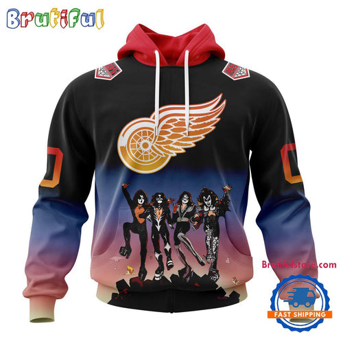NHL Detroit Red Wings X KISS Band Special Hockey Team Music Design Unisex Hoodie