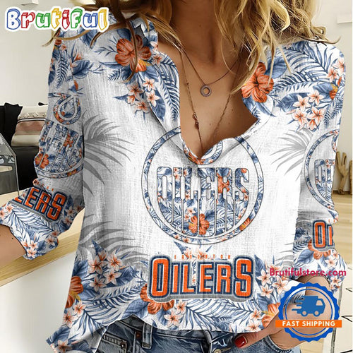 NHL Edmonton Oilers Hockey Team Hawaiian Design Women’s Casual Shirt