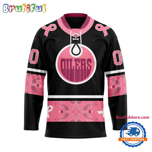 NHL Edmonton Oilers In October We Wear Pink Breast Cancer Design Hockey Jersey