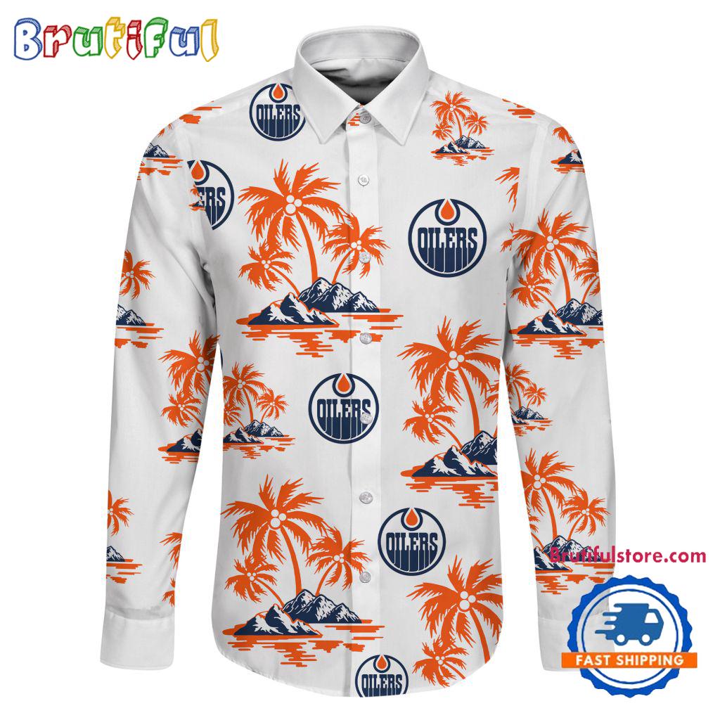 NHL Edmonton Oilers Special Hockey Long Sleeve Hawaiian Design Button Shirt