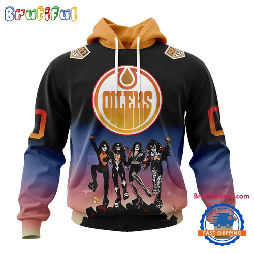 NHL Edmonton Oilers X KISS Band Special Hockey Team Music Design Unisex Hoodie