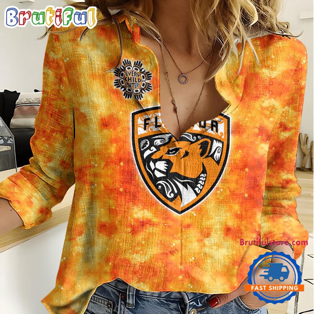NHL Florida Panthers Hockey Team Orange Design Women’s Casual Shirt