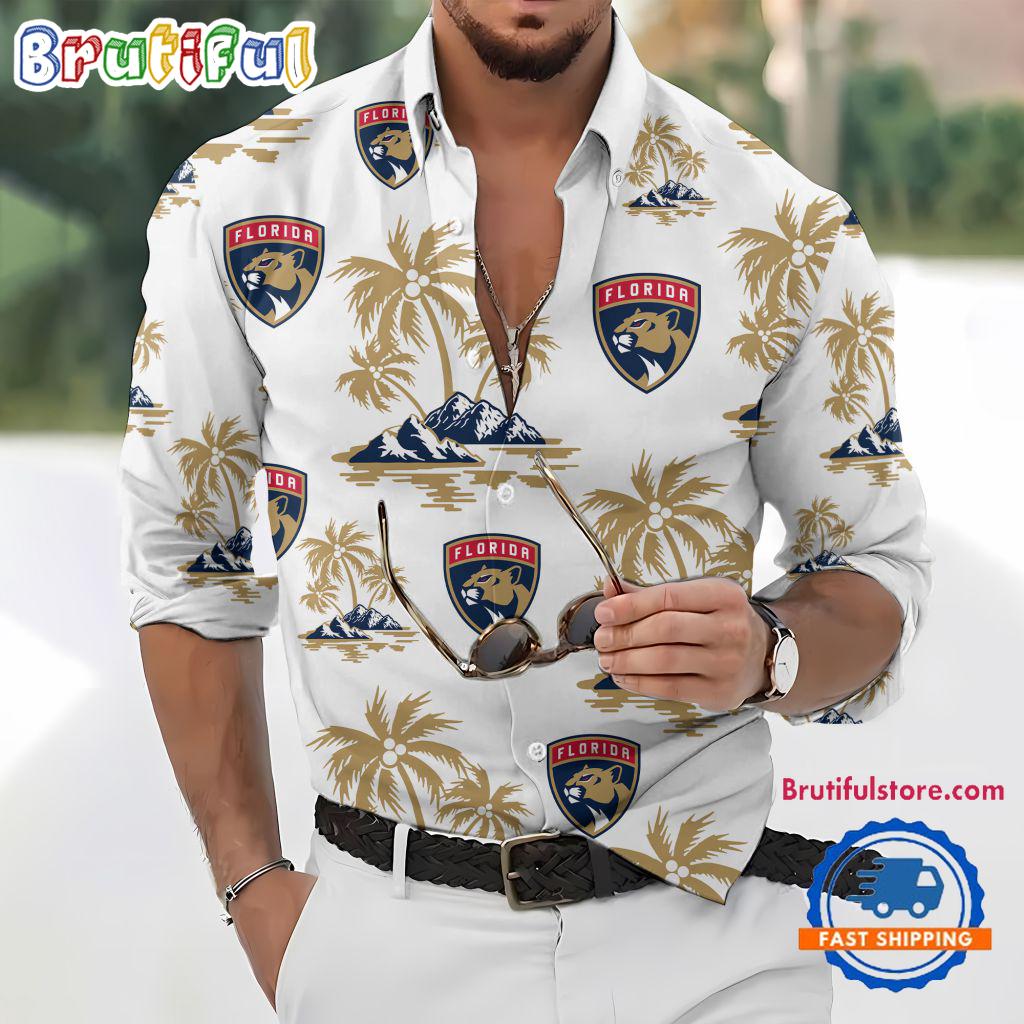 NHL Florida Panthers Special Hockey Long Sleeve Hawaiian Design Button Shirt