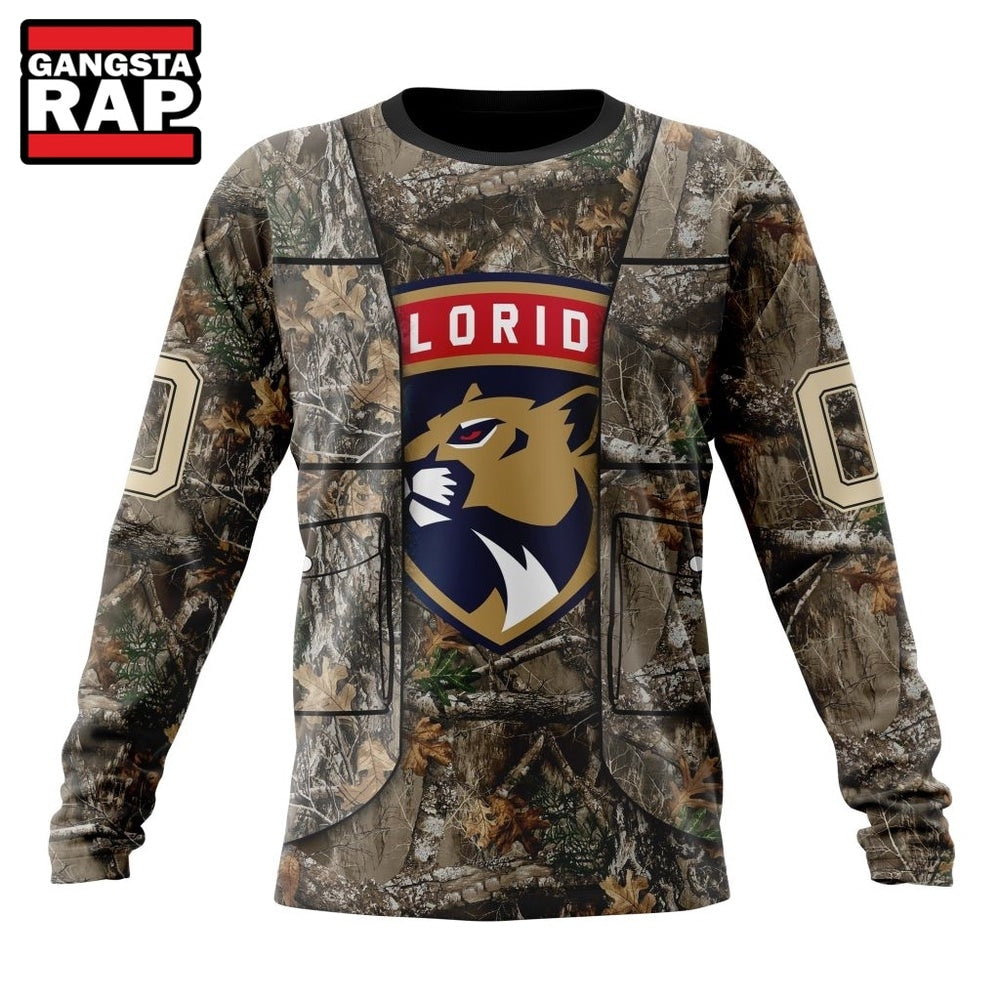 NHL Florida Panthers Specialized Unisex Vest Kits With Realtree Camo Hoodie, T Shirt