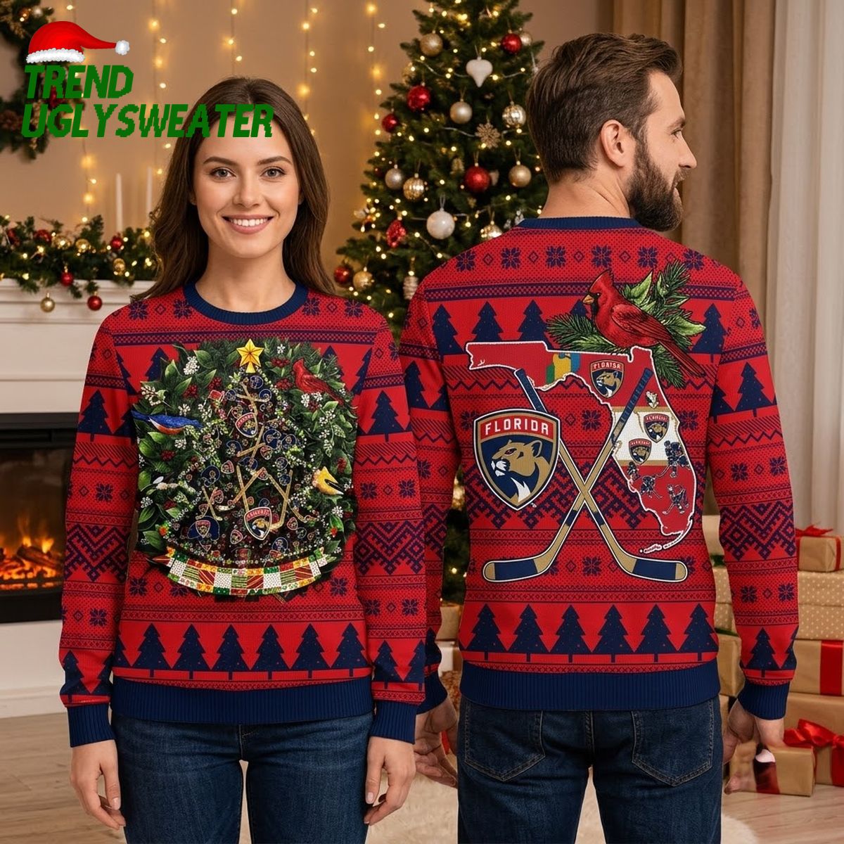 NHL Florida Panthers Ugly Christmas Sweater Ball Pine Tree Christmas Unisex Sweater