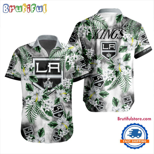 NHL Los Angeles Kings Hockey Tropical Flower Hawaiian Design Button Shirt