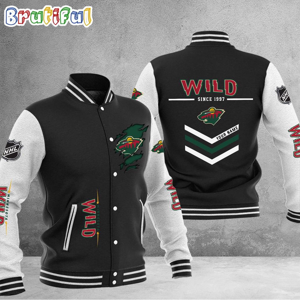 NHL Minnesota Wild Hockey Team Personalized Varsity Baseball Jacket