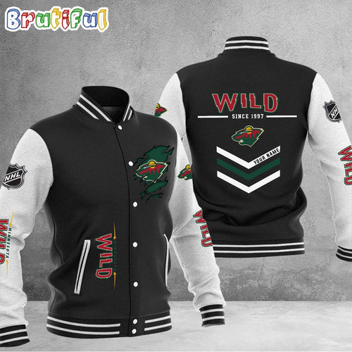 NHL Minnesota Wild Hockey Team Personalized Varsity Baseball Jacket
