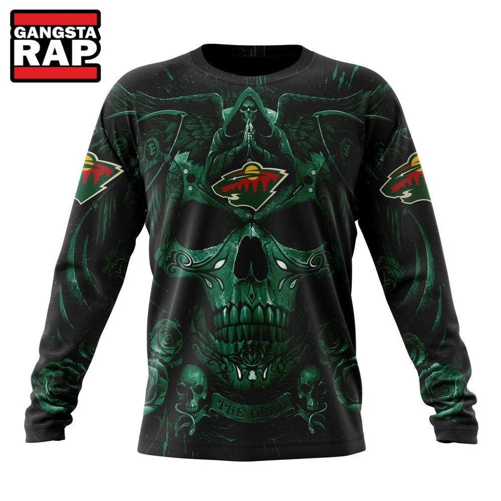 NHL Minnesota Wild Special Design Halloween With Skull Art Hoodie, T Shirt