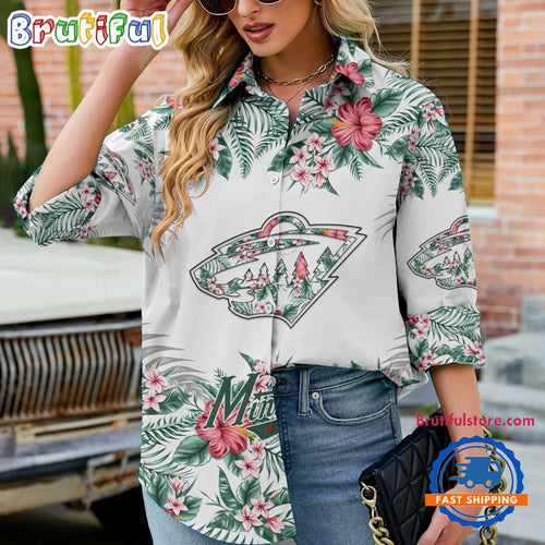 NHL Minnesota Wild Special Hockey Team Hawaiian Design Women’s Casual Shirt
