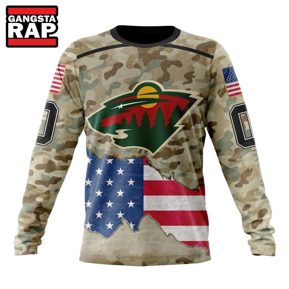 NHL Minnesota Wild Specialized Kits For United State With Camo Color Hoodie, Hoodie T-Shirt
