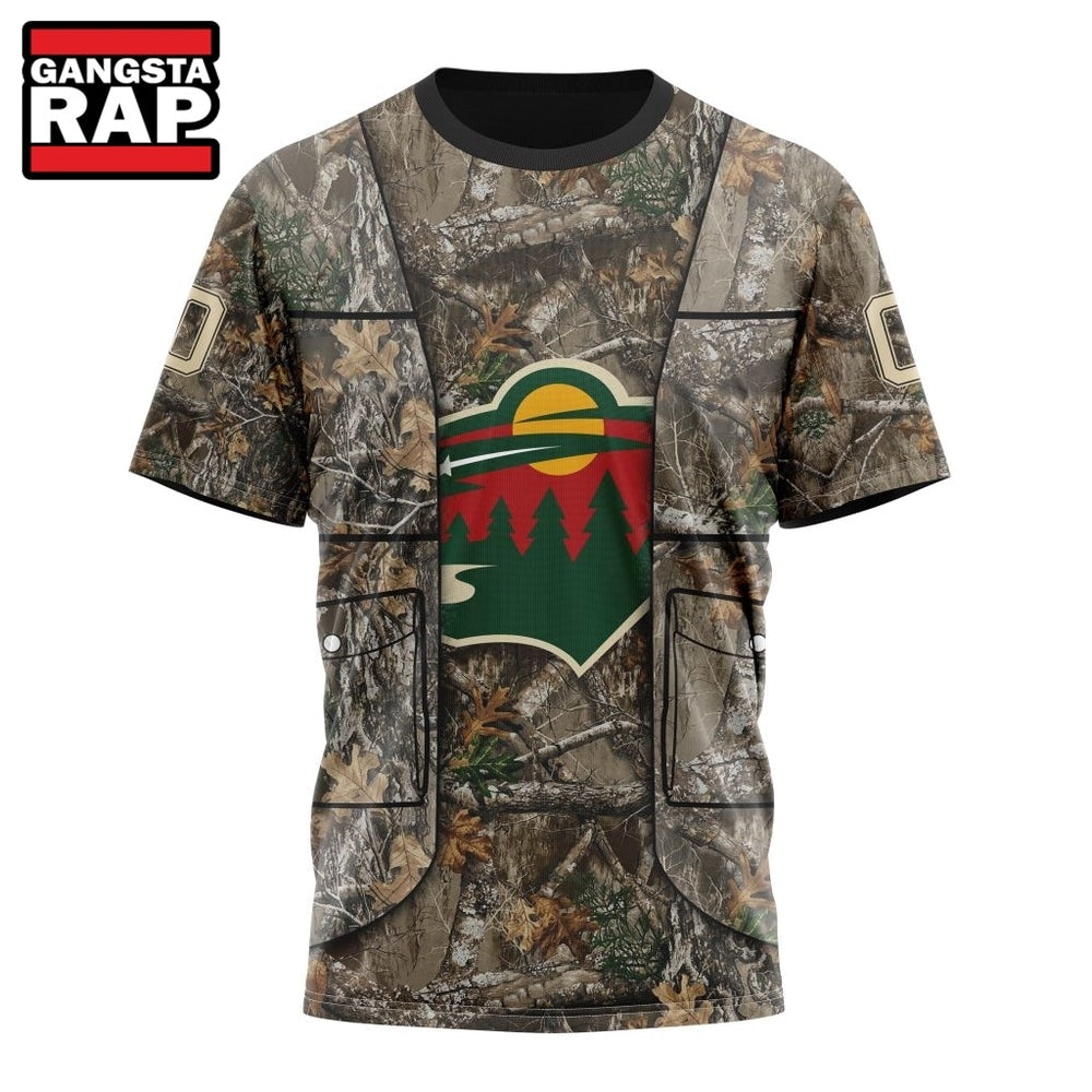 NHL Minnesota Wild Specialized Unisex Vest Kits With Realtree Camo Hoodie, T Shirt