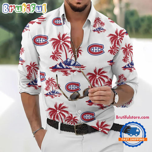 NHL Montreal Canadiens Special Hockey Long Sleeve Hawaiian Design Button Shirt