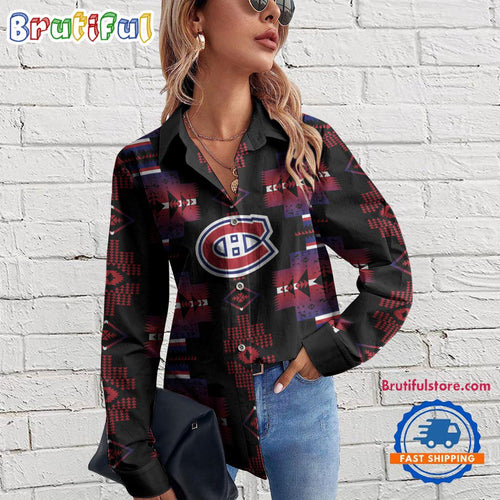 NHL Montreal Canadiens Special Native American Women’s Casual Shirt, Hockey Women’s Casual Shirt