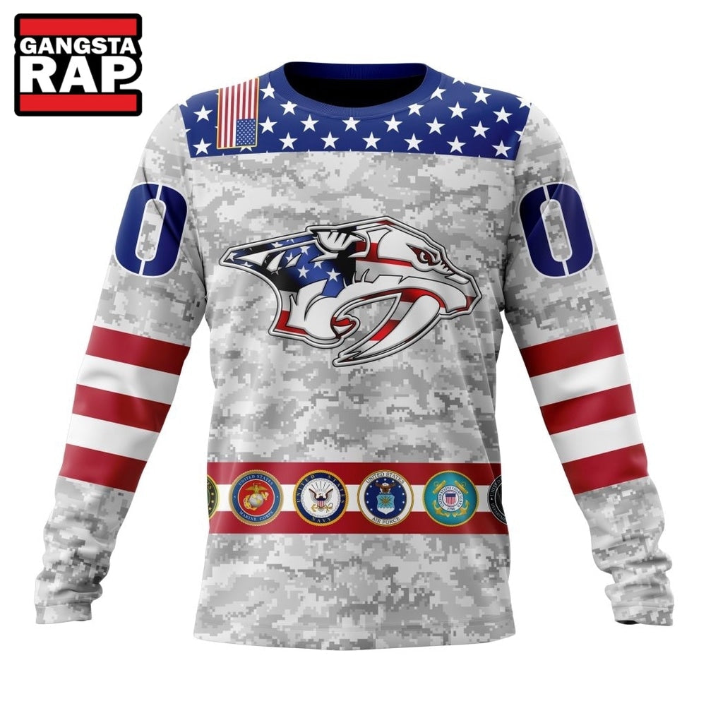 NHL Nashville Predators Armed Forces Appreciation Design Hoodie, T Shirt