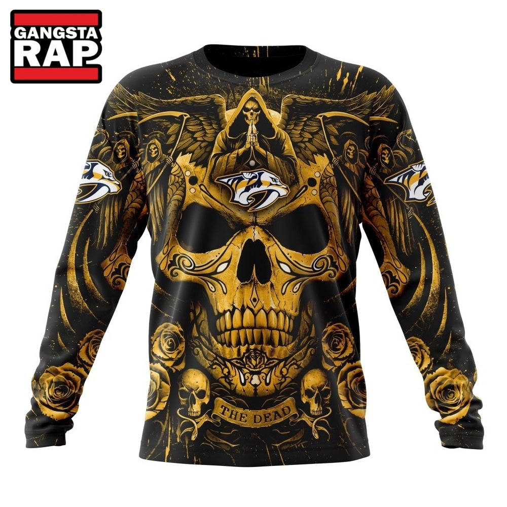 NHL Nashville Predators Special Design Halloween With Skull Art Hoodie, T Shirt