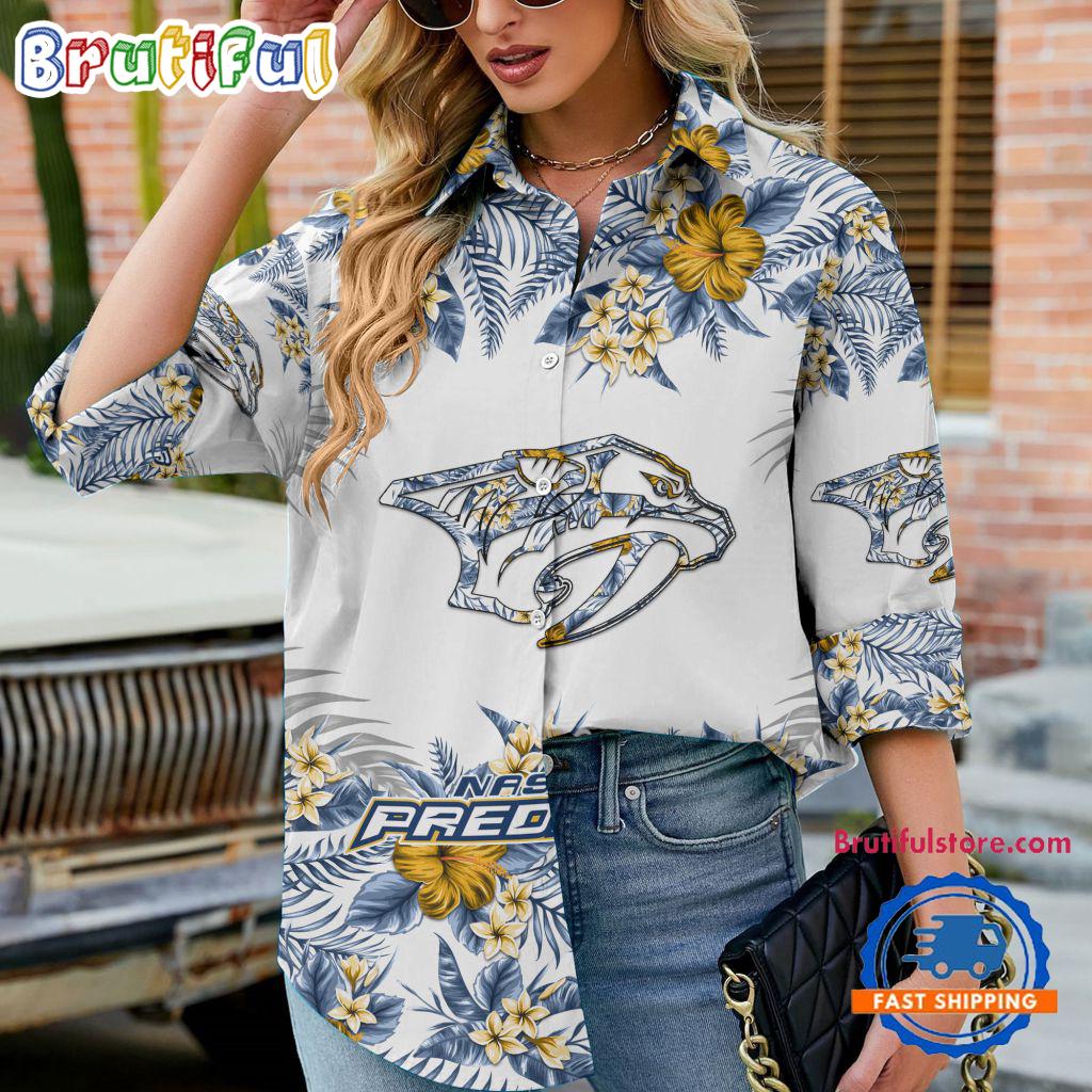 NHL Nashville Predators Special Hockey Team Hawaiian Design Women’s Casual Shirt