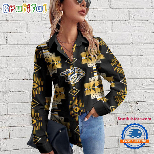 NHL Nashville Predators Special Native American Women’s Casual Shirt, Hockey Women’s Casual Shirt