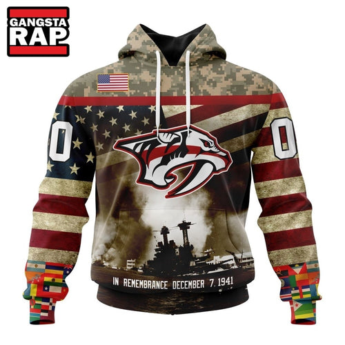 NHL Nashville Predators Specialized Unisex Kits Remember Pearl Harbor Hoodie, T Shirt
