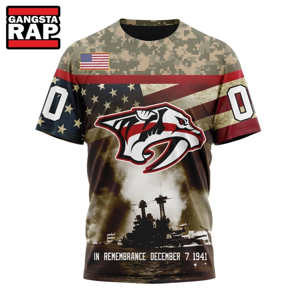 NHL Nashville Predators Specialized Unisex Kits Remember Pearl Harbor Hoodie, T Shirt
