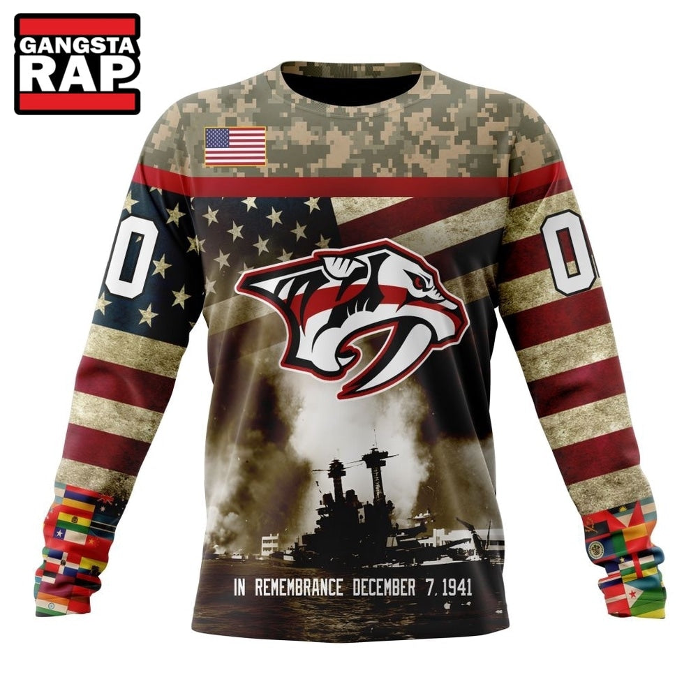 NHL Nashville Predators Specialized Unisex Kits Remember Pearl Harbor Hoodie, T Shirt