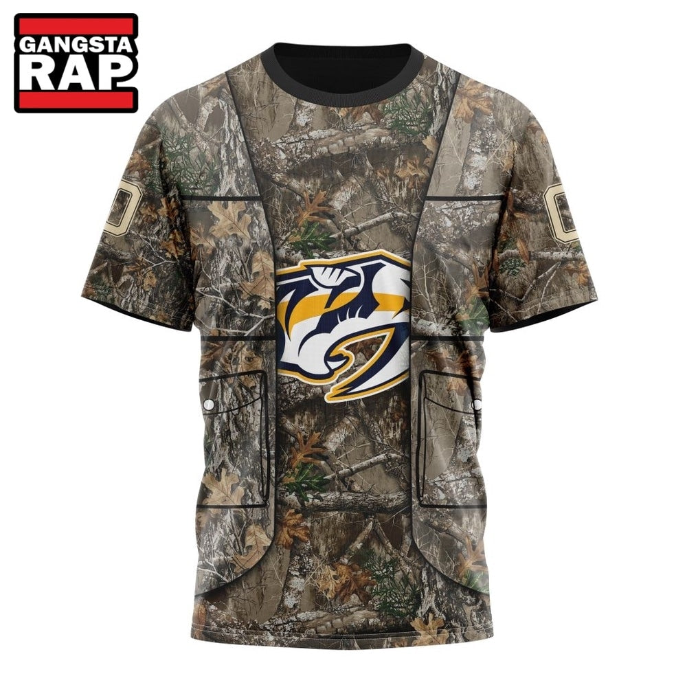 NHL Nashville Predators Specialized Unisex Vest Kits With Realtree Camo Hoodie, T Shirt