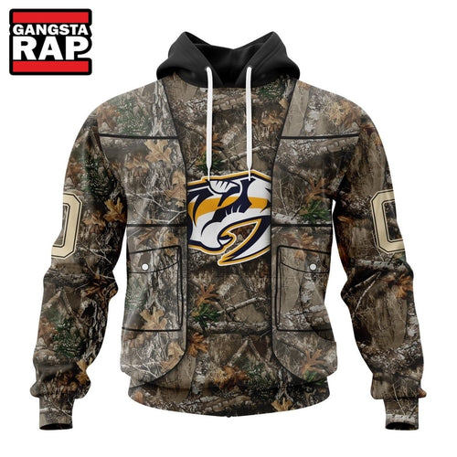 NHL Nashville Predators Specialized Unisex Vest Kits With Realtree Camo Hoodie, T Shirt
