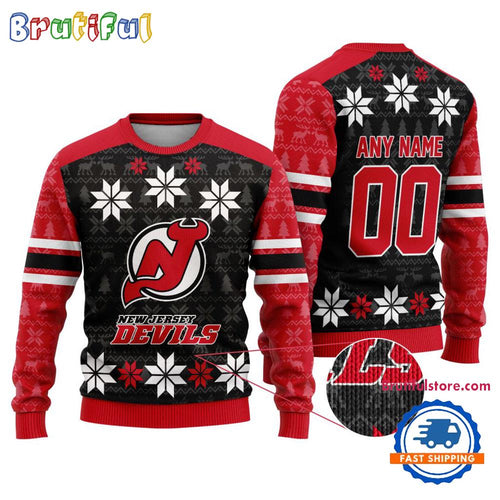 NHL New Jersey Devils Hockey Snow Christmas Ugly Sweater