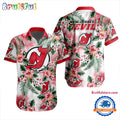 NHL New Jersey Devils Hockey Tropical Flower Hawaiian Design Button Shirt