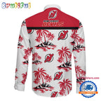 NHL New Jersey Devils Special Hockey Long Sleeve Hawaiian Design Button Shirt