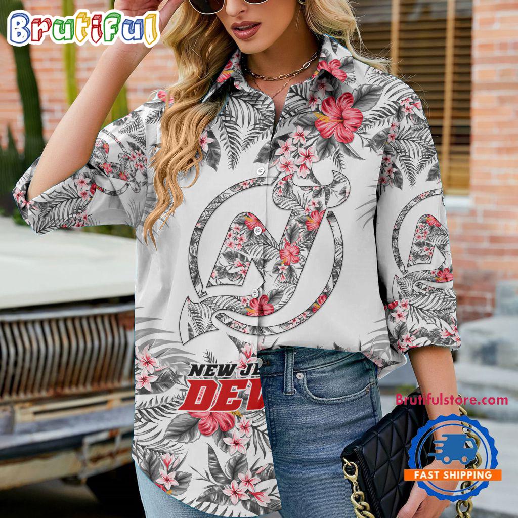 NHL New Jersey Devils Special Hockey Team Hawaiian Design Women’s Casual Shirt
