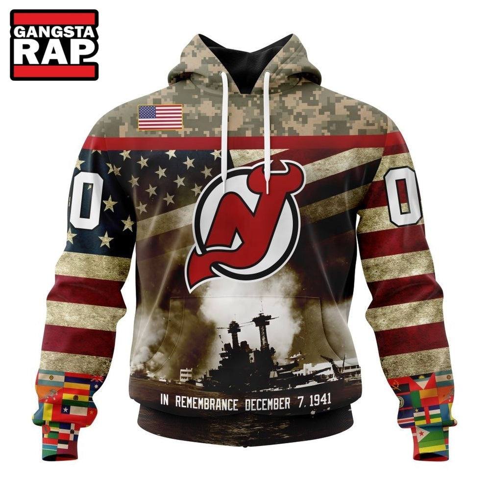 NHL New Jersey Devils Specialized Unisex Kits Remember Pearl Harbor Hoodie, T Shirt