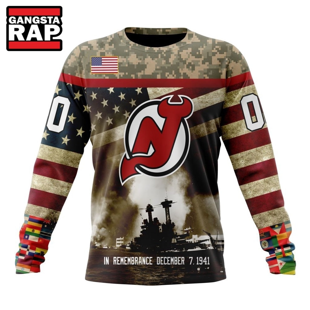 NHL New Jersey Devils Specialized Unisex Kits Remember Pearl Harbor Hoodie, T Shirt