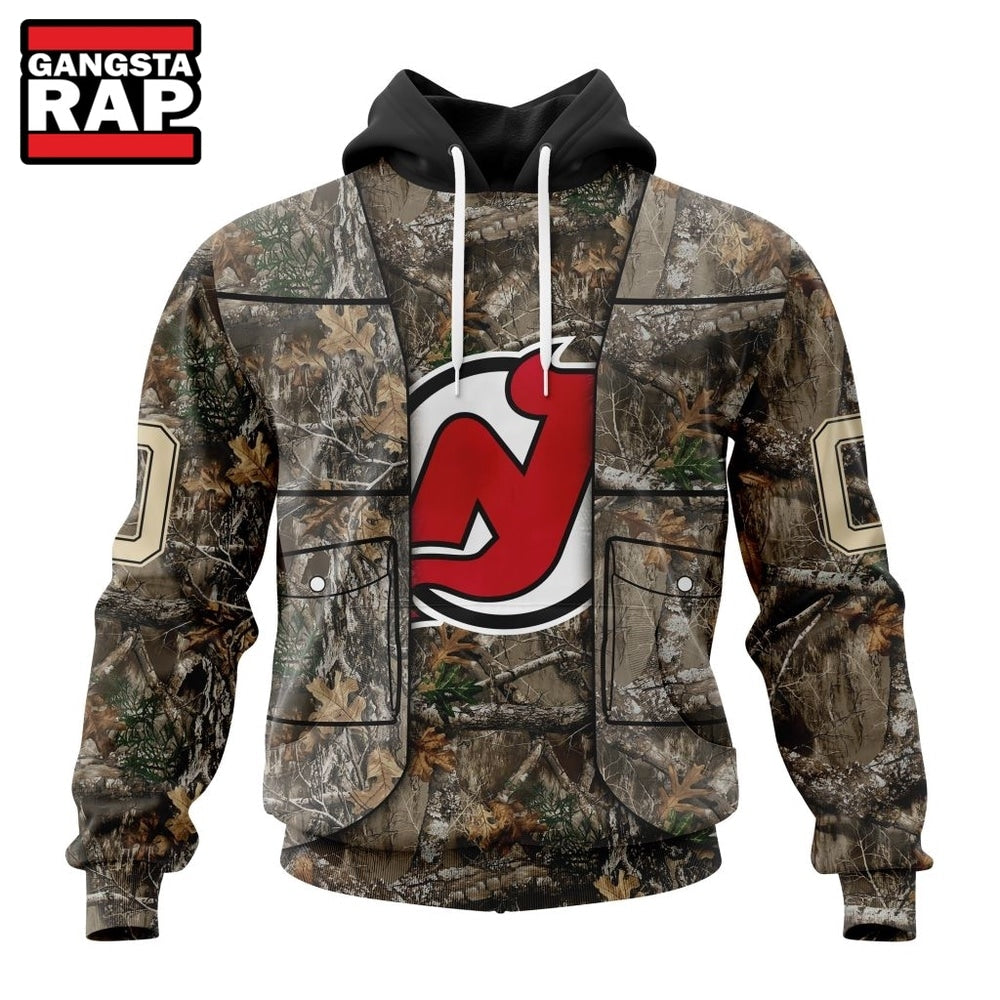 NHL New Jersey Devils Specialized Unisex Vest Kits With Realtree Camo Hoodie, T Shirt