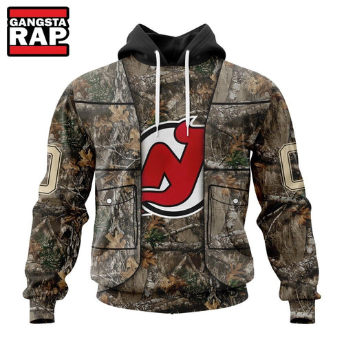 NHL New Jersey Devils Specialized Unisex Vest Kits With Realtree Camo Hoodie, T Shirt