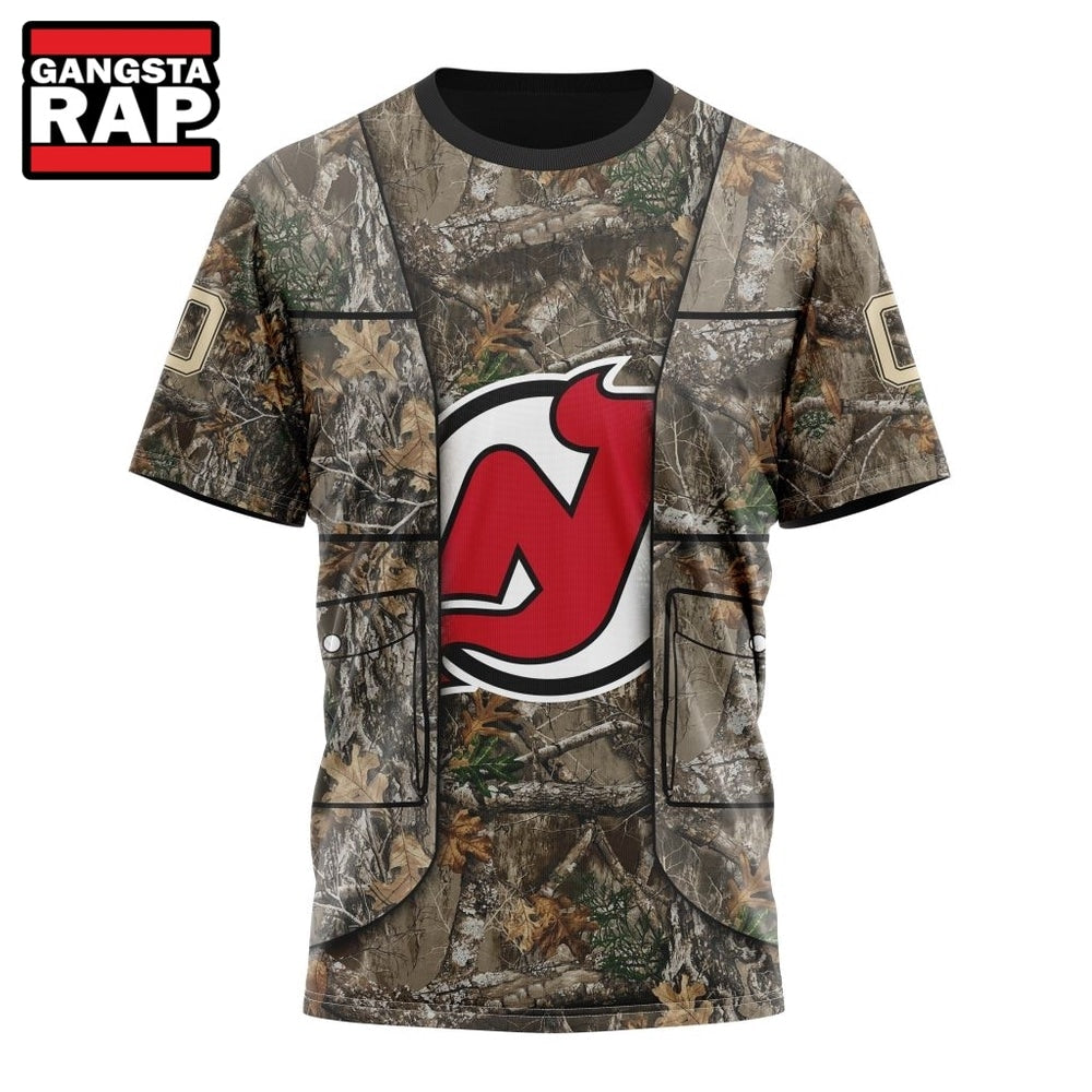 NHL New Jersey Devils Specialized Unisex Vest Kits With Realtree Camo Hoodie, T Shirt