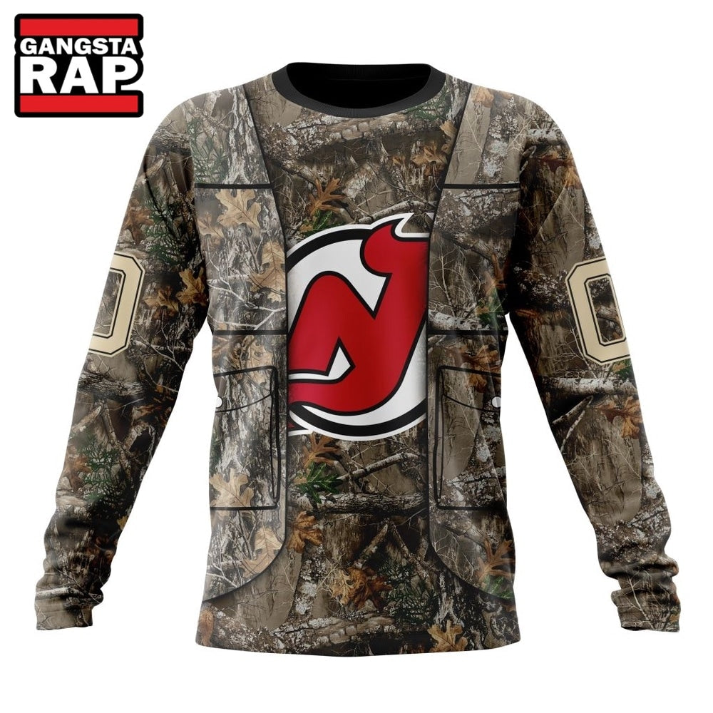 NHL New Jersey Devils Specialized Unisex Vest Kits With Realtree Camo Hoodie, T Shirt