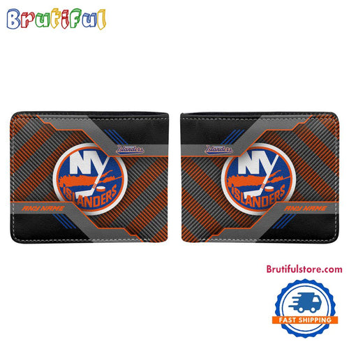 NHL New York Islanders Hockey Logo Team Personalized Name Black Men’s Wallet