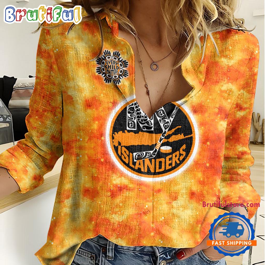 NHL New York Islanders Hockey Team Orange Design Women’s Casual Shirt