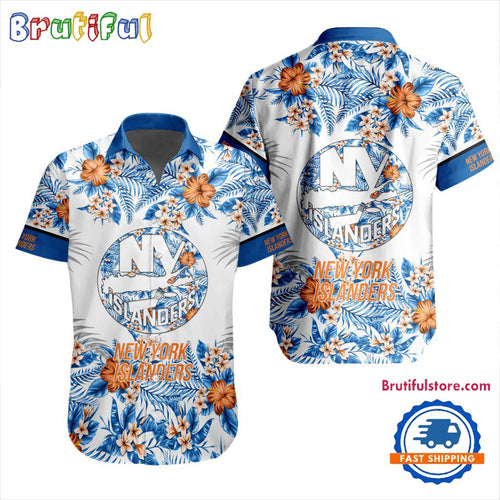 NHL New York Islanders Special Flower Tropical Design Hawaiian Button Shirt