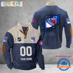 NHL New York Rangers Hockey Team Custom Name And Number Buttoned Collar Sweatshirt