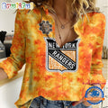NHL New York Rangers Hockey Team Orange Design Women’s Casual Shirt